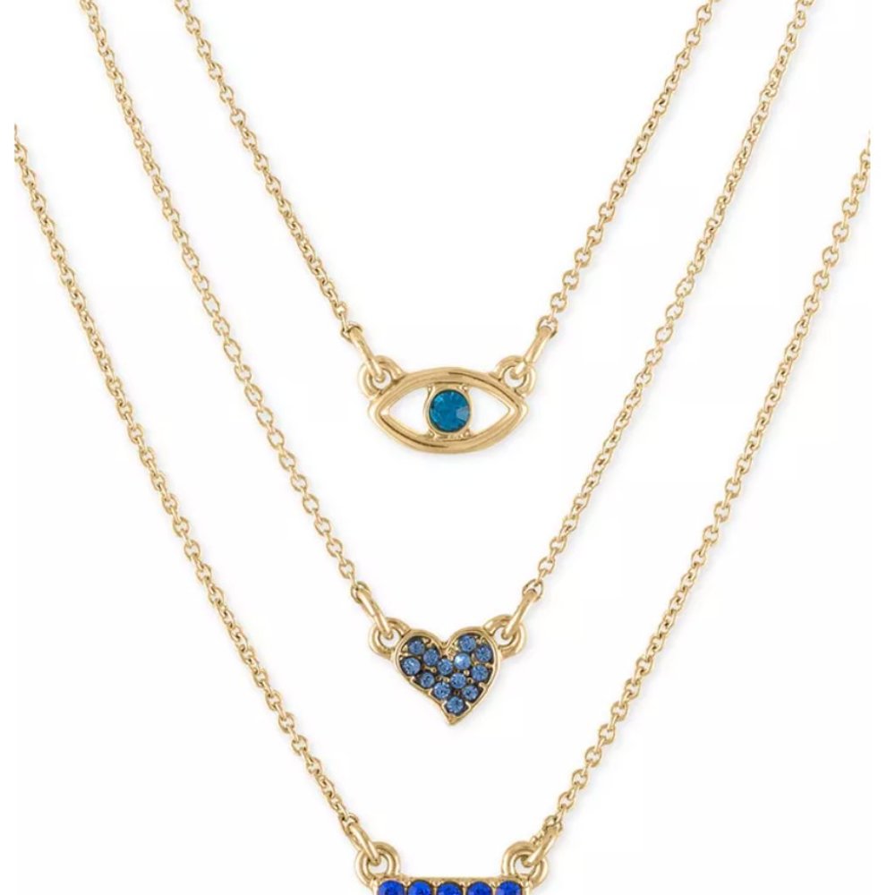 Rachel Roy Gold-Blue Three-Row Necklace - Picture 2 of 2
